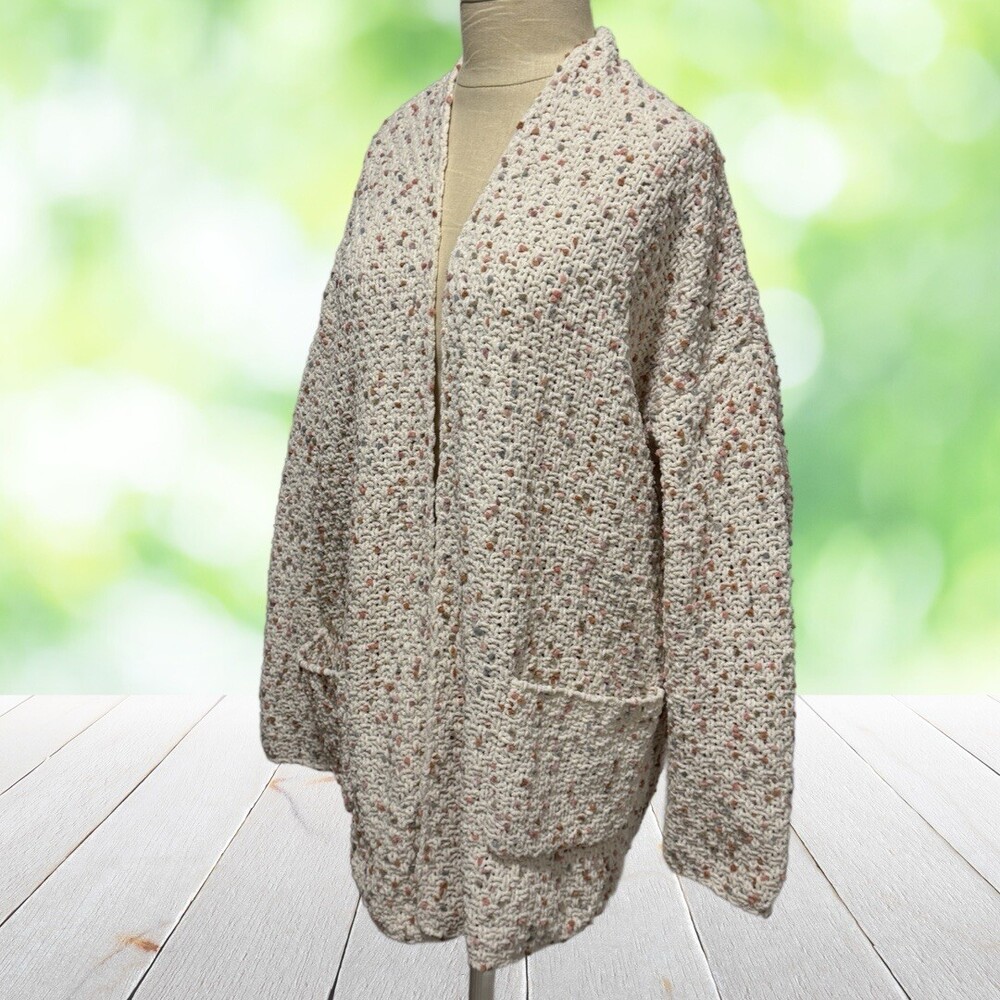 MOON & MADISON Anthropologie Chenille Cardigan Speckled Open Chunky Cream Size M